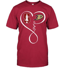 Load image into Gallery viewer, Stanford Cardinal Anaheim Ducks love heart shirt