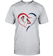 Load image into Gallery viewer, Go Cardinal red Go midnight navy blue St Louis Cardinals fan heart shirt