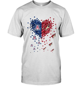 Arizona Wildcats Patriots and Arizona Coyotes tiny hearts shaped fan shirt