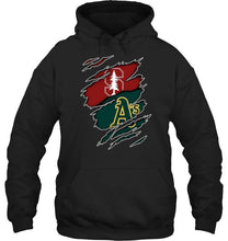 Load image into Gallery viewer, Stanford Cardinal and Oakland Athletics layer under ripped shirt