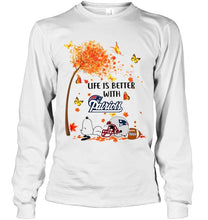 Load image into Gallery viewer, Life is better with New England Patriots snoopy sleeping under autumn tree shirt