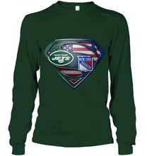 Load image into Gallery viewer, New York Jets and New York Rangers superman american flag layer shirt