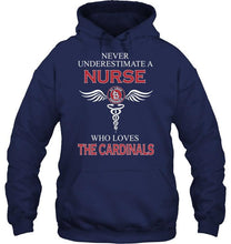 Load image into Gallery viewer, Never underestimate a nurse who loves the Cardinals St Louis Cardinals fan shirt