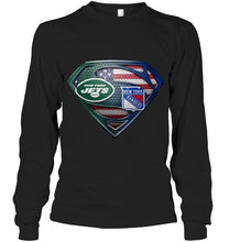 Load image into Gallery viewer, New York Jets and New York Rangers superman american flag layer shirt