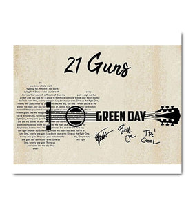 21 guns Green day lyric guitar typography signed canvas