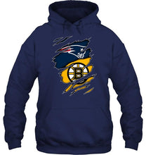 Load image into Gallery viewer, New England Patriots and Boston Bruins layer under ripped shirt