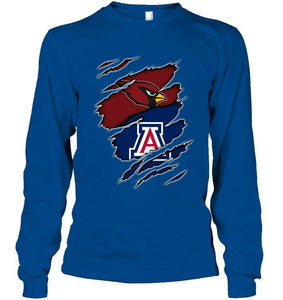 Arizona Cardinals and Arizona Wildcats layer under ripped shirt