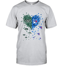 Load image into Gallery viewer, New York Jets and New York Rangers tiny hearts shaped fan shirt