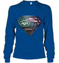 Load image into Gallery viewer, New York Jets and New York Yankees superman american flag layer shirt