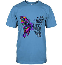 Load image into Gallery viewer, Lupus journey i never planned i choose to love life hate disease &amp; fight butterfly ribbon shirt
