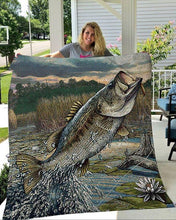 Load image into Gallery viewer, strike bass fish fishing quilt blanket