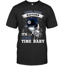 Load image into Gallery viewer, Listen haters It's Winnipeg Jets time baby jack skellington halloween shirt