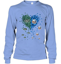 Load image into Gallery viewer, New York Jets and New York Islanders tiny hearts shaped fan shirt