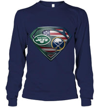 Load image into Gallery viewer, New York Jets and Buffalo Sabres superman american flag layer shirt