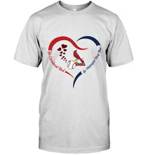 Load image into Gallery viewer, Go Cardinal red Go midnight navy blue St Louis Cardinals fan heart shirt