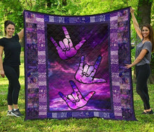 Load image into Gallery viewer, i love you purple deaf handsign language quilt blanket