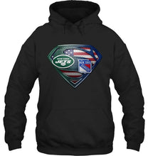 Load image into Gallery viewer, New York Jets and New York Rangers superman american flag layer shirt