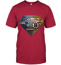 Load image into Gallery viewer, New England Patriots and Boston Bruins superman american flag layer shirt