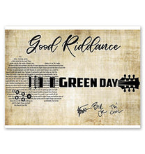 Load image into Gallery viewer, Green day Good riddance lyric guitar typography signed poster