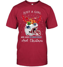 Load image into Gallery viewer, Just a girl who love New England Patriots and christmas fan shirt