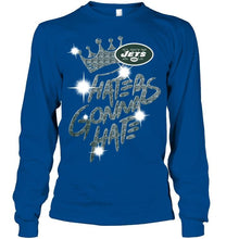 Load image into Gallery viewer, New York Jets crown haters gonna hate glitter pattern t shirt