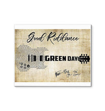 Load image into Gallery viewer, Green day Good riddance lyric guitar typography signed canvas