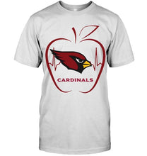 Load image into Gallery viewer, Arizona Cardinals heartbeat teacher apple shirt