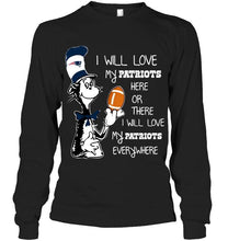 Load image into Gallery viewer, I will love my New England Patriots here or there love everywhere the cat fan simpson shirt