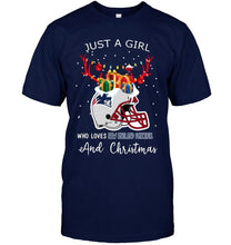 Load image into Gallery viewer, Just a girl who love New England Patriots and christmas fan shirt
