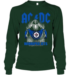 Ac dc skeleton holds Winnipeg Jets flag t shirt