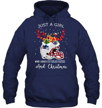 Load image into Gallery viewer, Just a girl who love New England Patriots and christmas fan shirt