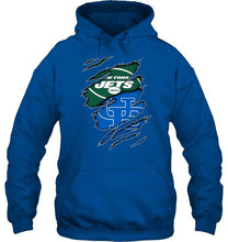 Load image into Gallery viewer, New York Jets and Buffalo Bulls layer under ripped shirt