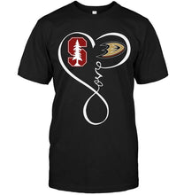Load image into Gallery viewer, Stanford Cardinal Anaheim Ducks love heart shirt