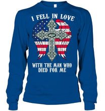 Load image into Gallery viewer, I fell in love with the man who died for me New York Jets jesus cross wings shirt