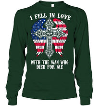 Load image into Gallery viewer, I fell in love with the man who died for me New York Jets jesus cross wings shirt
