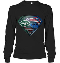 Load image into Gallery viewer, New York Jets and Buffalo Bulls superman american flag layer shirt