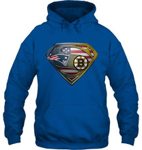 Load image into Gallery viewer, New England Patriots and Boston Bruins superman american flag layer shirt