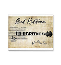 Load image into Gallery viewer, Green day Good riddance lyric guitar typography signed canvas