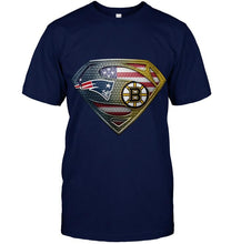 Load image into Gallery viewer, New England Patriots and Boston Bruins superman american flag layer shirt