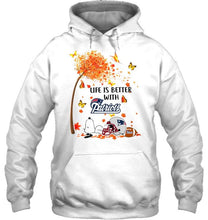Load image into Gallery viewer, Life is better with New England Patriots snoopy sleeping under autumn tree shirt