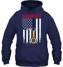 Load image into Gallery viewer, Massachusetts New England Patriots Boston Bruins american flag shirt
