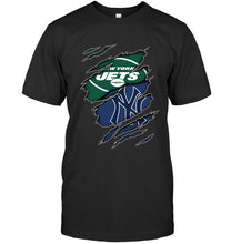 Load image into Gallery viewer, New York Jets and New York Yankees layer under ripped shirt