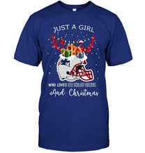 Load image into Gallery viewer, Just a girl who love New England Patriots and christmas fan shirt