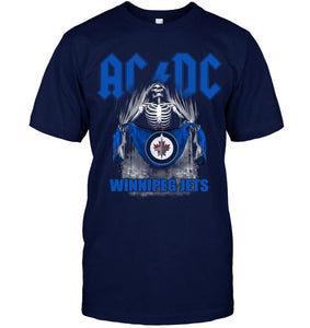 Ac dc skeleton holds Winnipeg Jets flag t shirt