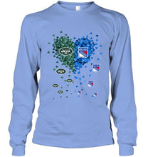 Load image into Gallery viewer, New York Jets and New York Rangers tiny hearts shaped fan shirt