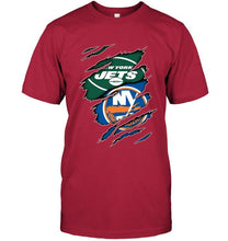 Load image into Gallery viewer, New York Jets and New York Islanders layer under ripped shirt