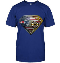 Load image into Gallery viewer, New England Patriots and Boston Bruins superman american flag layer shirt