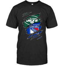 Load image into Gallery viewer, New York Jets and New York Rangers layer under ripped shirt