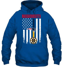Load image into Gallery viewer, Massachusetts New England Patriots Boston Bruins american flag shirt