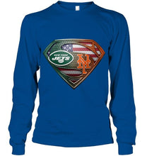 Load image into Gallery viewer, New York Jets and New York Mets superman american flag layer shirt